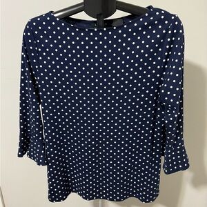 Lauren Ralph Lauren Blouse Boat Neck Top Polka Dot Navy White 3/4 Sleeve Sz 1X